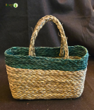 Bhartiye Crafts Handwoven Sabai Grass Market Bag – Natural & Green Accent