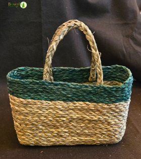 Bhartiye Crafts Handwoven Sabai Grass Market Bag – Natural &amp; Green Accent