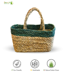 Bhartiye Crafts Handwoven Sabai Grass Market Bag – Natural & Green Accent