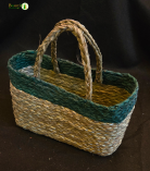 Bhartiye Crafts Handwoven Sabai Grass Market Bag – Natural & Green Accent