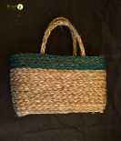 Bhartiye Crafts Handwoven Sabai Grass Market Bag – Natural & Green Accent