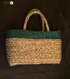Bhartiye Crafts Handwoven Sabai Grass Market Bag – Natural & Green Accent