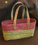 Bhartiye Crafts Handwoven Sabai Grass Veggie Bag – Natural & Red Tone