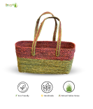 Bhartiye Crafts Handwoven Sabai Grass Veggie Bag – Natural & Red Tone