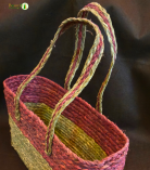 Bhartiye Crafts Handwoven Sabai Grass Veggie Bag – Natural & Red Tone