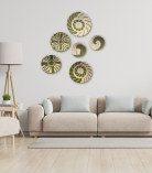 Handwoven Sabai Grass Wall Decor – Green & White Spiral Design Set Of 6