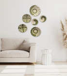 Handwoven Sabai Grass Wall Decor – Green & White Spiral Design Set Of 6