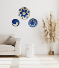 Handwoven Sabai Grass Wall Decor Blue &amp; White Spiral Design Set Of 3