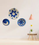 Handwoven Sabai Grass Wall Decor Blue & White Spiral Design Set Of 3