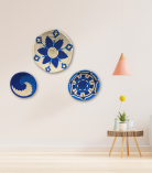 Handwoven Sabai Grass Wall Decor Blue & White Spiral Design Set Of 3