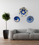 Handwoven Sabai Grass Wall Decor Blue & White Spiral Design Set Of 3