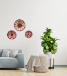 Handwoven Sabai Grass Wall Decor – Red & White Spiral Design Set Of 3