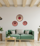 Handwoven Sabai Grass Wall Decor – Red & White Spiral Design Set Of 3