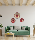 Handwoven Sabai Grass Wall Decor – Red & White Spiral Design Set Of 3