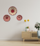 Handwoven Sabai Grass Wall Decor – Red & White Spiral Design Set Of 3
