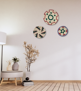 Handwoven Sabai Grass Wall Decor Multi color Spiral Design Set Of 3