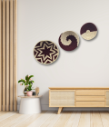 Handwoven Sabai Grass Wall Decor – Brown &amp; White Spiral Design Set Of 3