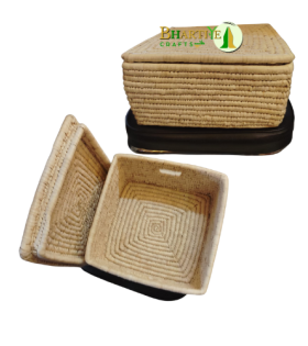 Sabai Palm Grass Square Basket with Lid | Lohri Special Festive Hamper | Traditional Winter Treats (12x12x10 Inch) (#SGB0073)