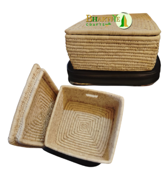 Sabai Grass Square Basket with Lid (12x12x10 Inch) (#SGB0073)