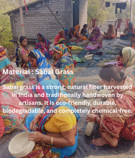 Bhartiye Crafts| Eco-Friendly Handmade Sabai Palm Grass Binding Basket | Odisha Artisans|Dimension (8*3) inches