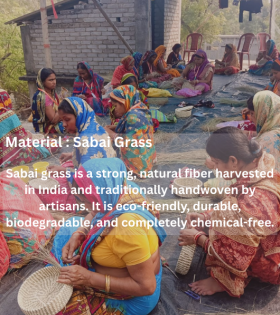 Bhartiye Crafts| Eco-Friendly Handmade Sabai Palm Grass Binding Basket|Odisha Artisans|Dimension (10*3) inches