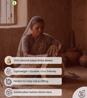 Bhartiye Crafts| Handmade Sabai Grass Round Tray with Wooden Handles | Eco-Friendly Basket | Odisha Artisans|Dimension 10*3.5 (inches)