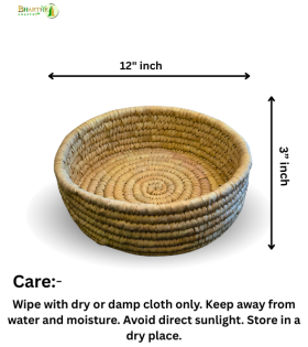 Bhartiye Crafts| Eco-Friendly Handmade Sabai Palm Grass Binding Basket | Odisha Artisans|Dimension (12*3) inches