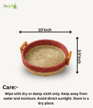 Bhartiye Crafts| Handmade Sabai Grass Round Tray with Wooden Handles | Eco-Friendly Basket | Odisha Artisans|Dimension 10*3.5 (inches)