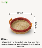 Bhartiye Crafts| Handmade Sabai Grass Round Tray with Wooden Handles | Eco-Friendly Basket | Odisha Artisans|Dimension 10*3.5 (inches)