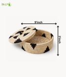 Bhartiye Crafts | White Black Sabai Grass Basket with Lid for Storage & Decor | Handmade by Odisha Artisans