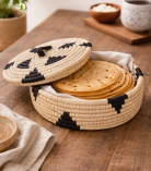 Bhartiye Crafts | White Black Sabai Grass Basket with Lid for Storage & Decor | Handmade by Odisha Artisans