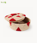 Bhartiye Crafts | White Red Sabai Grass Basket with Lid for Storage &amp; Decor | Handmade by Odisha Artisans