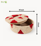 Bhartiye Crafts | White Red Sabai Grass Basket with Lid for Storage & Decor | Handmade by Odisha Artisans