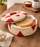 Bhartiye Crafts | White Red Sabai Grass Basket with Lid for Storage & Decor | Handmade by Odisha Artisans