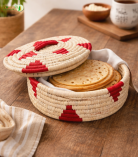 Bhartiye Crafts | White Red Sabai Grass Basket with Lid for Storage & Decor | Handmade by Odisha Artisans