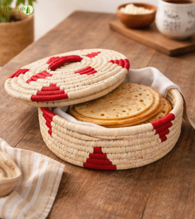 Bhartiye Crafts | White Red Sabai Grass Basket with Lid for Storage &amp; Decor | Handmade by Odisha Artisans