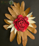 Bhartiye Crafts Red Shola Rose Flower with Decorative Leaf Base | Sola Wood Flower (Set of 5)
