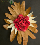 Bhartiye Crafts Red Shola Rose Flower with Decorative Leaf Base | Sola Wood Flower (Set of 5)
