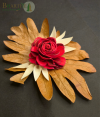 Bhartiye Crafts Red Shola Rose Flower with Decorative Leaf Base | Sola Wood Flower (Set of 5)