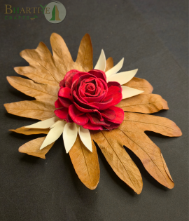 Bhartiye Crafts Red Shola Rose Flower with Decorative Leaf Base | Sola Wood Flower (Set of 5)