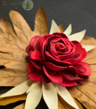 Bhartiye Crafts Red Shola Rose Flower with Decorative Leaf Base | Sola Wood Flower (Set of 5)