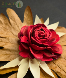 Bhartiye Crafts Red Shola Rose Flower with Decorative Leaf Base | Sola Wood Flower (Set of 5)