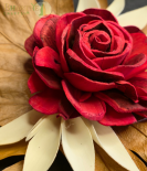 Bhartiye Crafts Red Shola Rose Flower with Decorative Leaf Base | Sola Wood Flower (Set of 5)