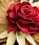 Bhartiye Crafts Red Shola Rose Flower with Decorative Leaf Base | Sola Wood Flower (Set of 5)