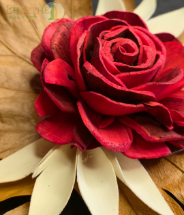 Bhartiye Crafts Red Shola Rose Flower with Decorative Leaf Base | Sola Wood Flower (Set of 5)