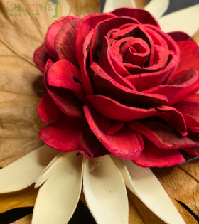 Bhartiye Crafts Red Shola Rose Flower with Decorative Leaf Base | Sola Wood Flower (Set of 5)