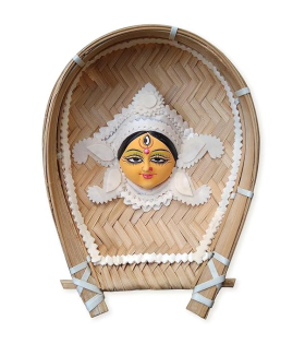 Handcrafted Sholapith Durga MATA Face on Bamboo Winnow (Kula) – 6.5” Wall Hanging
