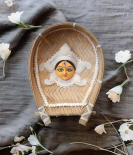 Handcrafted Sholapith Durga MATA Face on Bamboo Winnow (Kula) – 6.5” Wall Hanging