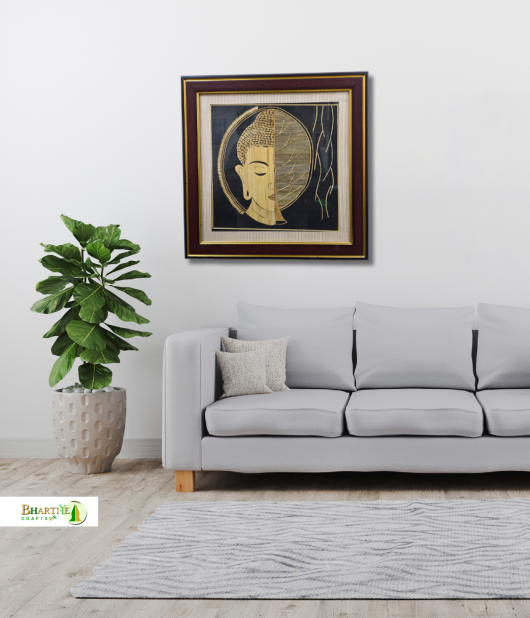 Handcrafted Sikki Grass Buddha Wall Frame | Natural Fiber Spiritual Wall Art