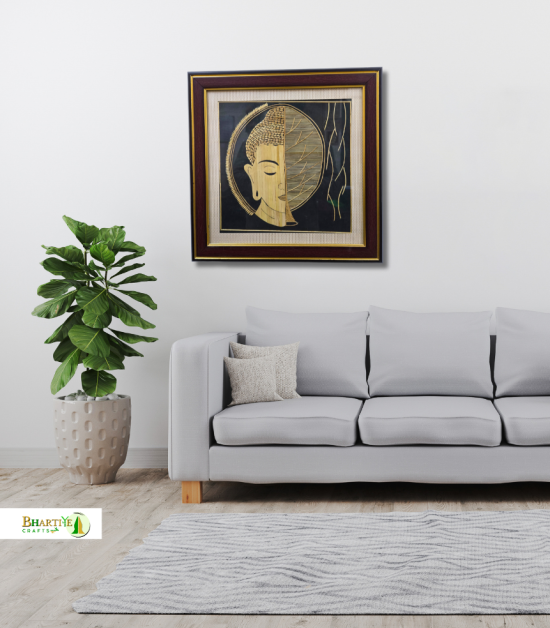 Handcrafted Sikki Grass Buddha Wall Frame | Natural Fiber Spiritual Wall Art